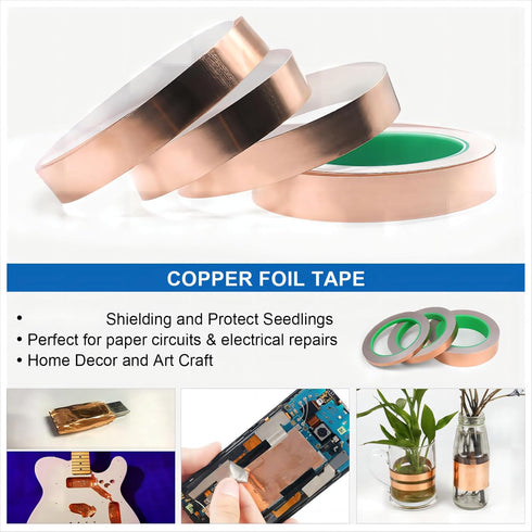 BOMEI PACK Copper Foil Tape 3 Pack (1inch, 1/2inch, 1/4inch x 66ft) with Conductive Adhesive for Electrical Repairs