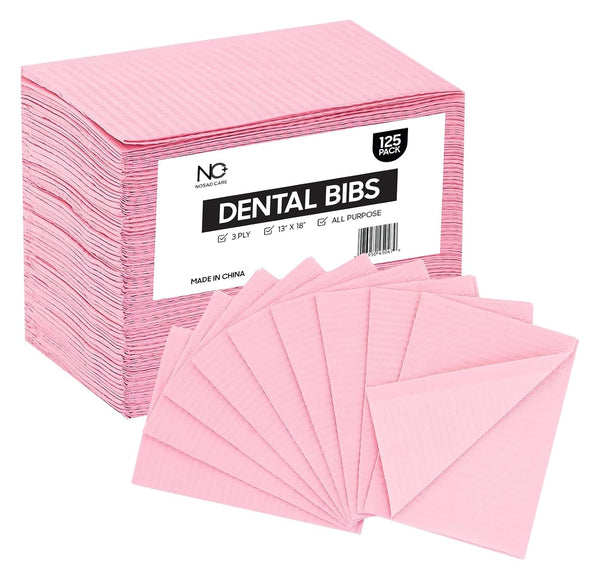 3-Ply Waterproof 125 Pack 13" x 18" Pink Dental Bibs Disposable, Soft