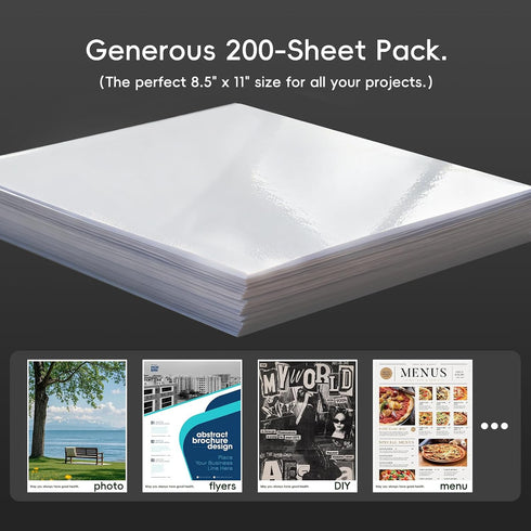 8.5x11 200 120GSM/32LB Glossy Inkjet Photo Paper In, Sheets Double-sided Thin Instant Dry Printers Tear-Resistant
