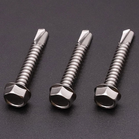 #8 x 1-1/2" Hex Washer Head Self Drilling Screws, 100 Pack, 410 Stainless Steel Sheet Metal Screws
