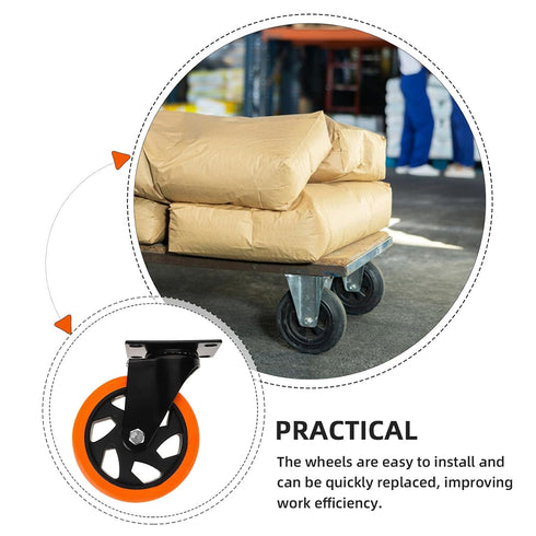 5-inch Swivel Cart Replacement Wheels, Sturdy Flat-Base Casters for Furniture and Industrial Cabinets, Smooth Rolling