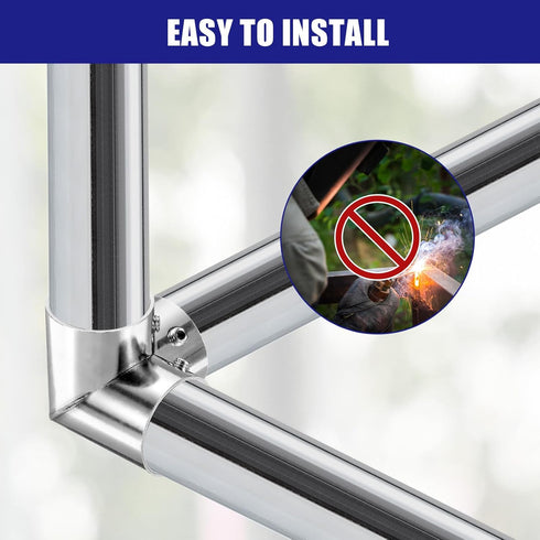4Pcs Elbow 3 1" uxcell Corner Cross Structural Pipe Connectors Way End Rails Clamp with Wrench Stainless Steel Corner