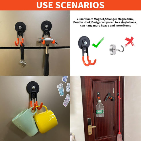 Laowu Heavy Duty Magnetic Hooks - 2.6in Neodymium Magnets for Hanging, Large Magnetic Storage Utility Hook
