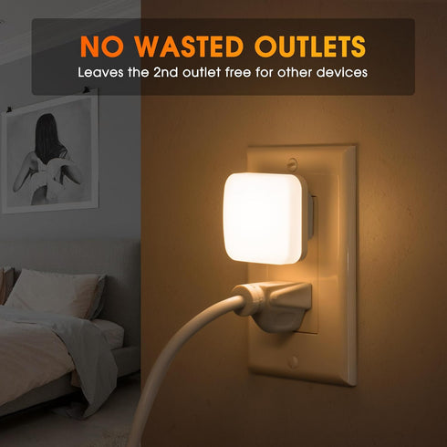 4 Pack 0.3W 3000K LED Night Lights Plug into Wall, Nightlights With Light Sensor Dusk to Dawn, Square Plug in Night