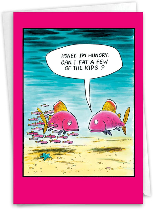 NobleWorks - 1 Funny Father's Day Notecard for Dad, with Envelope, Eat the Kids 0150
