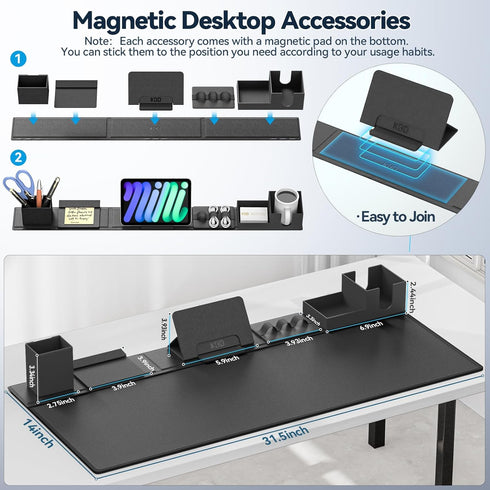 KDD 6 in 1 Desk Pad and Organizer Set, Magnetic Mouse Mat with DIY Features for Phone, Tablet, and Cable Management