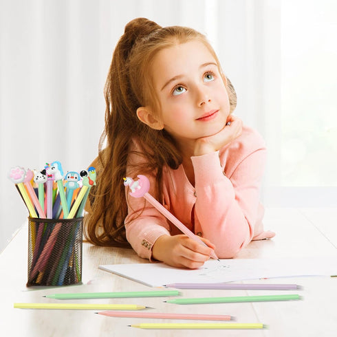 AUAUY Pencils #2 HB, Fun Cartoon Pencil Toppers, 15PCS Wood-Cased Graphite Pencils for Kids