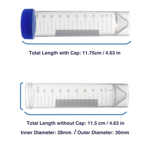Self Standing 50mL Centrifuge Tubes - 50 Pack Plastic Test Tubes with Screw Caps