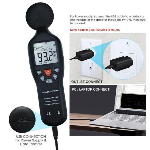 Decibel Meter Sound Level Meter with CD Software, Audio Noise Measuring Range 30 – 130 dB