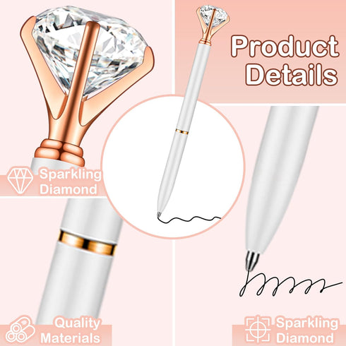 PASISIBICK Pack of 20 White Diamond Pens, Bling Gem Pen Décor Gifts for Women Bridesmaid Coworkers, Black Ink