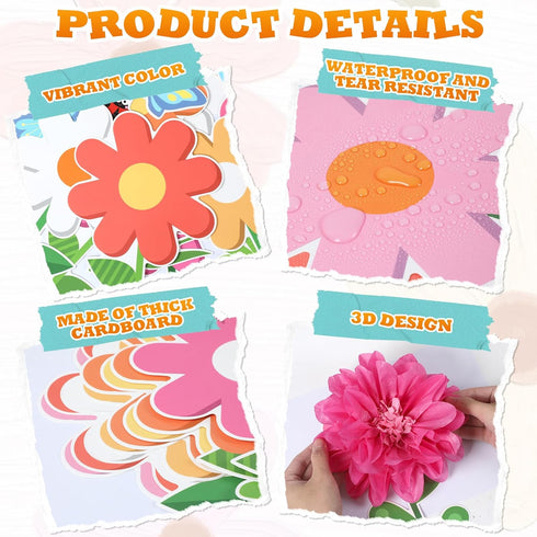 When We Learn We Grow 3D Paper Pom Poms Cutouts, Summer Flower Bulletin Board Decorations for School Home Decor
