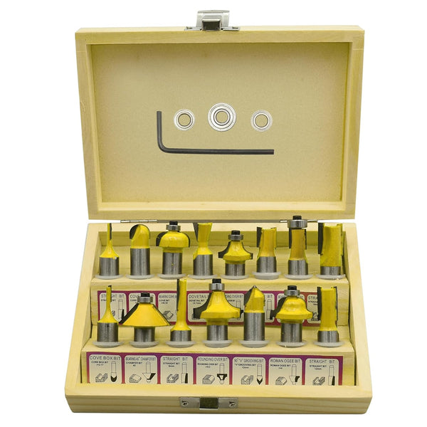CHCYWJGJ Router Bits 15 Pieces Set, 15 Pcs 1/2in Shank and 3pc Bearings