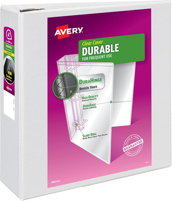 Avery Durable View 3 Ring Binder, 4 Inch EZD Rings, 1 White Binder (09801)
