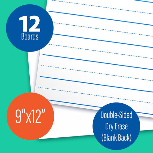 Flipside Products 9" x 12" Dry Erase Lined Board, Ruled Whiteboard for Kids Education, Pack of 12