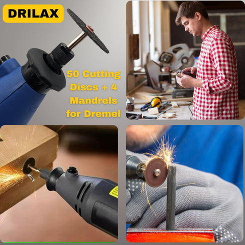 Drilax Rotary Tool Cutting Discs, 50 Pcs Cut Off Wheels, Double Fiberglass Reinforced Tool Set with 4 Mandrels
