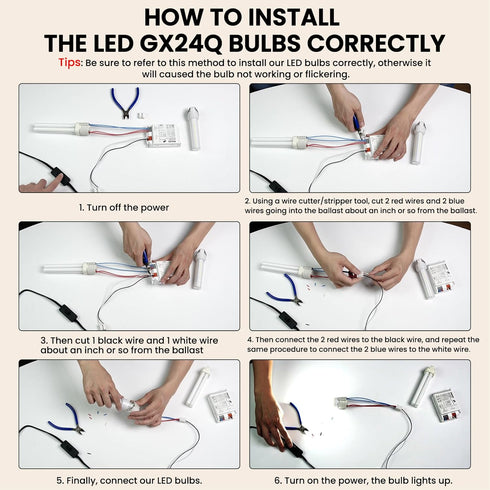 Gx24q/G24q 4-Pin Base Light Bulbs, 12W Gx24 LED PL Recessed Lights, Daylight 6000K, 26W CFL Replacement, 4-Pack