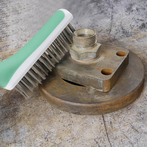 Heavy Duty 11 Inch Stainless Steel Wire Brush for Cleaning Rust, Rubber Covered Handle for Effective Scrubbing