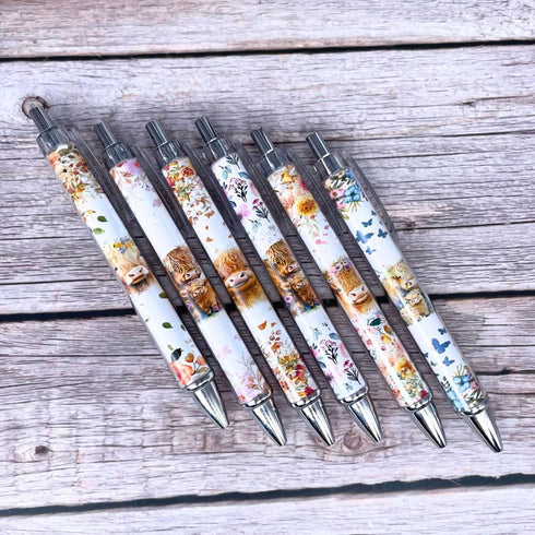 YJ PREMIUMS 6PC Highland Cow Pens Set, Kawaii Cute Cow Print Stationary Supplies for School Home Office Gifts