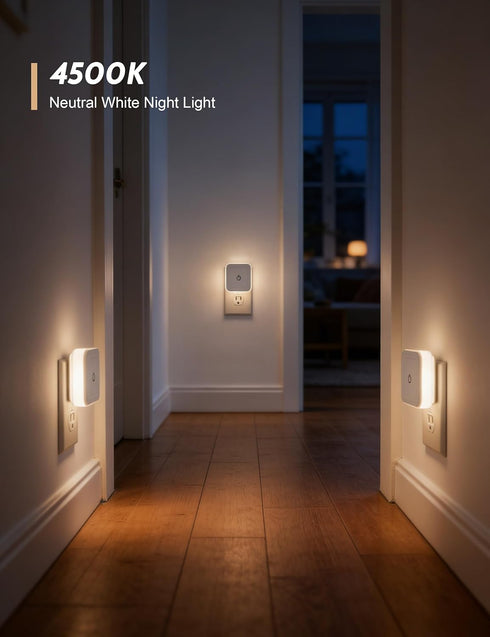 4 Pack 1-50LM Dimming 3CCT (3000K/4500K/6500K), Sujeet Night Light, Stepless LED Night Light with Night Lights Plug