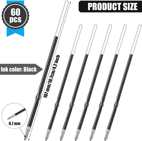 Outus 60 Pcs 0.7 mm Black Retractable Pen Refills Bulk for Click Ballpoint Pens, School Office Supplies