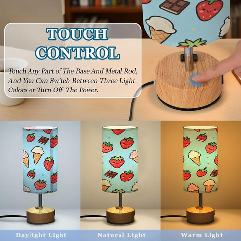 MOOCG 3 Dimmable Strawberry Ice Cream Touch Control Table Lamp with Fabric Shade, Color Temperatures LED Desk Lamp, Eye