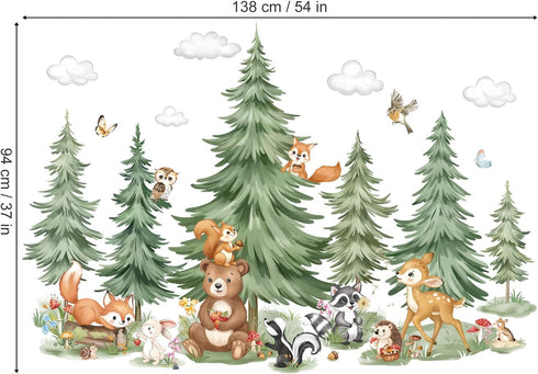 decalmile Mountain Tree Woodland Wall Decals Large Pine Tree Forest Animal Bear Deer Fox Wall Stickers Kids Room Baby