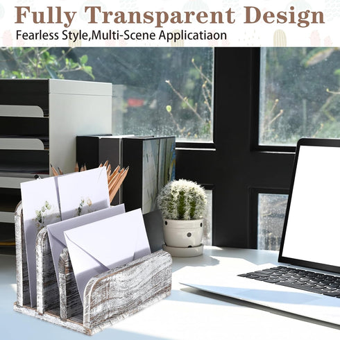 Wooden Mail Holder with 3 Slots, Desk Organizer for Paper and Document Storage, Old White