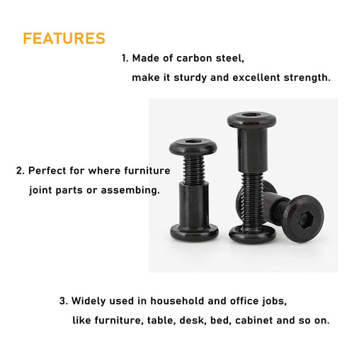binifiMux 100pcs M6 Countsunk Kit,M6x20mm/30mm/40mm/50mm/60mm/70mm/80mm Black Hex Drive Socket Cap Bolts Dowel Joint