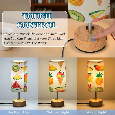 MOOCG 3 Dimmable Fruit Ice Cream Touch Control Table Lamp with Fabric Shade, Color Temperatures LED Desk Lamp, Eye