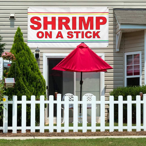 Fastasticdeals 4 Grommets 24x48Inches Vinyl Banner Multiple Sizes Shrimp on Stick Red Food Bar Restaurant Truck A