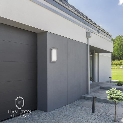 14 Inch 3000K Hamilton Hills Silver Squared Flush Mount Outdoor Light Fixture | Modern Front Door Exterior Light