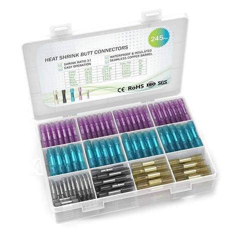 Heat Shrink Butt Connectors, 245Pcs Insulated Waterproof Electrical Wire Connector Kit for Automotive and Marine
