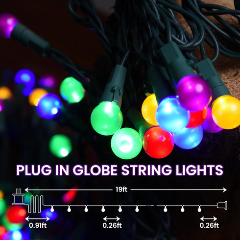 19Ft 70 Bulb Christmas Lights Outdoor LED Chritmas Globe String Lights with Pearlized Glass UL Certified Christmas Tree