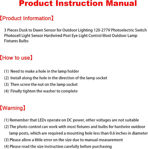 3 Pieces Dusk to Dawn Sensor for Outdoor Lighting, 100-277v Photocell Photo Eye Sensor for Most Outdoor Lamp Fixtures