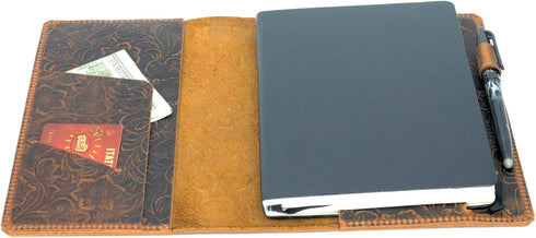 JJNUSA Leather Cover for Leuchtturm 1917 Medium A5 (5.75"x8.25") Distressed Leather Travel Journal Cover, Flower Brown