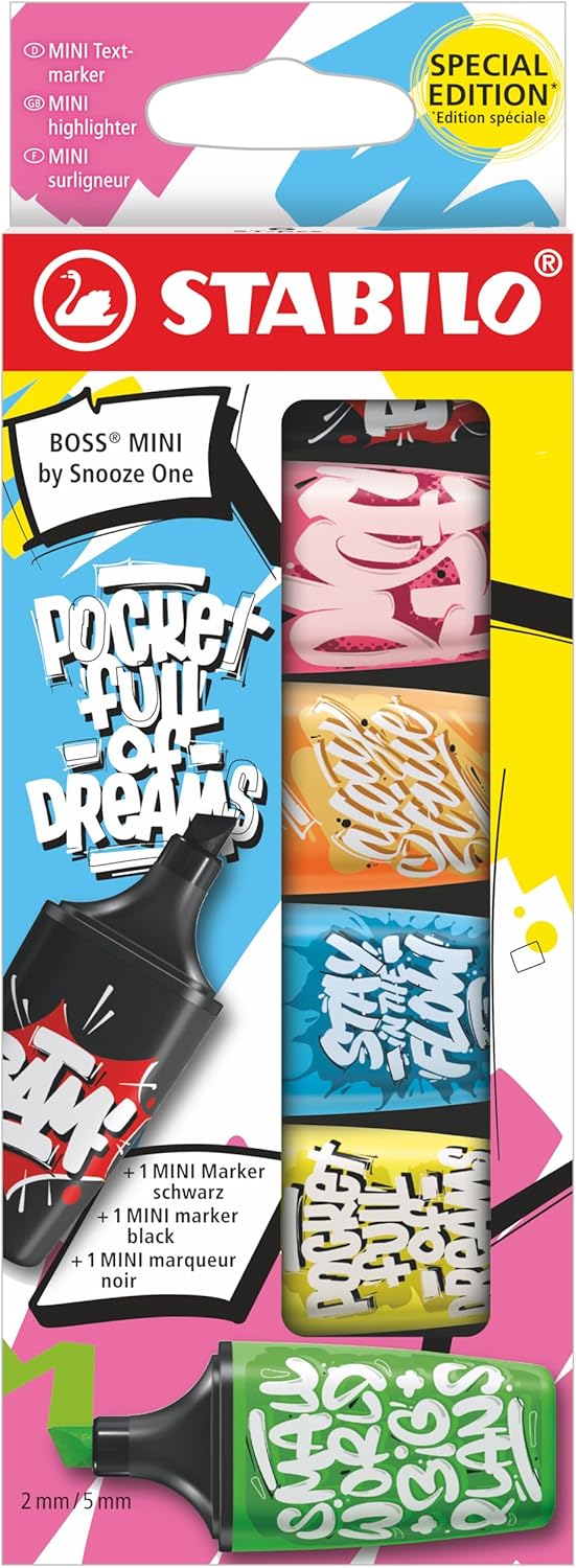 STABILO Boss Mini Fluorescent Marker, Case of 6 Assorted Colors