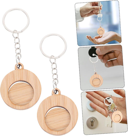4pcs TEHAUX Bamboo Keychain Shopping Trolley Tokens Lightweight Wooden Keyring for Shopping Cart Use