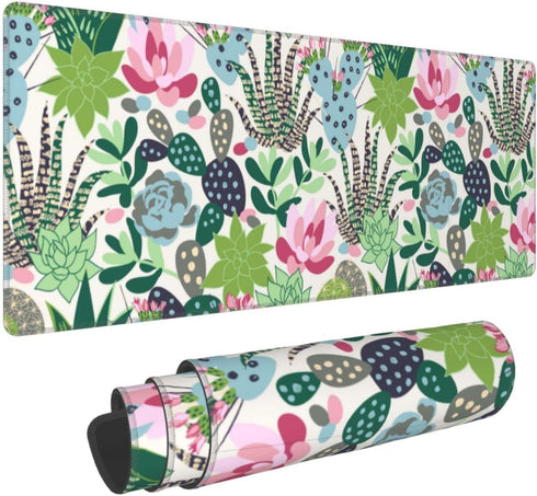 Cute Large Mouse Pad Desk Mat, Succulents and Cactus Big Extended Gaming Mousepad with Stitched Edges for Office,