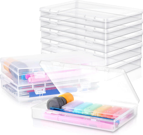 Kigley 36 Pcs Clear Plastic Pencil Box, Plastic Stationery Case with Double Buckles for Storage, Small Containers