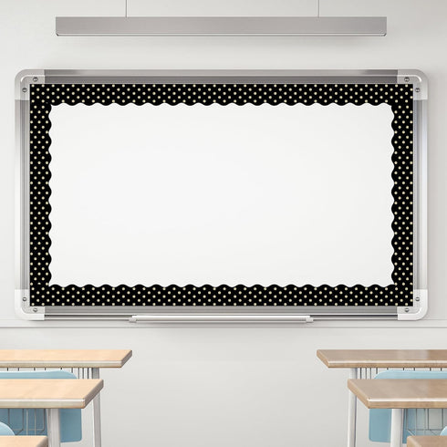 Whaline 32.8ft Dot Bulletin Board Borders, Black with Gold Foil Dot Die-Cut Trim for Classroom Decoration