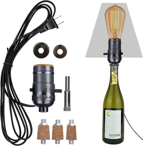 Bottle Lamp Kit with 9mm Glass Drill Bit, DIY Lamp Kit for Liquor Bottles, Slip on Socket, 8 Feet Power Cord