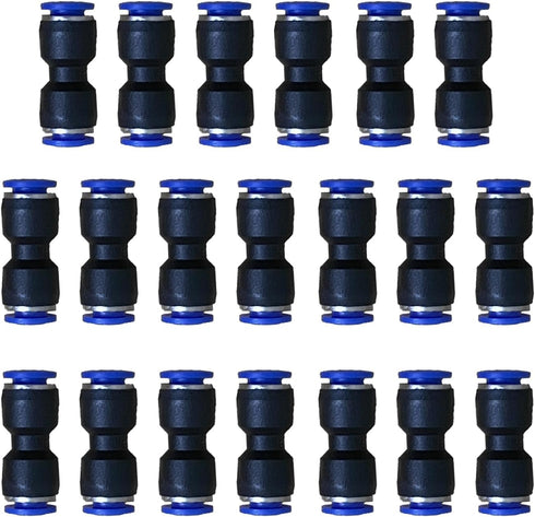 6mm OD Pneumatic Quick Connector Push to Connect Fittings, Straight Union/Coupler (Pack of 20)