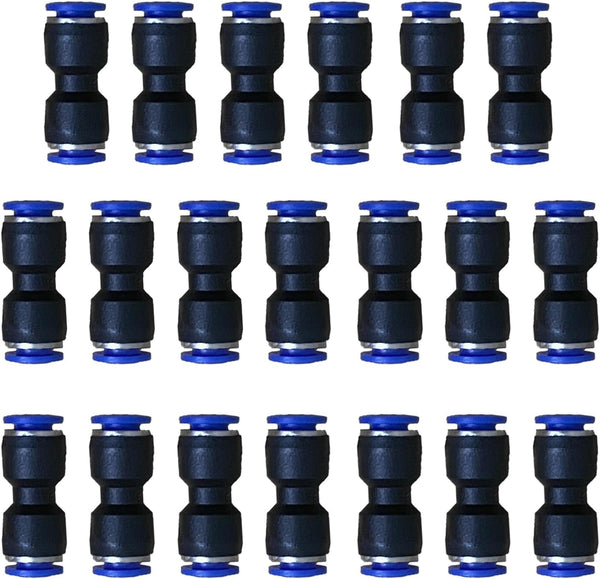 6mm OD Pneumatic Quick Connector Push to Connect Fittings, Straight Union/Coupler (Pack of 20)