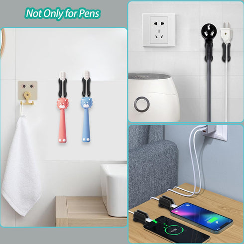 Freewindo 6Pack (6 Adhesive Pen Holder for Wall Pencil Holder for Desk Organizer, Silicone Pen Holders for Clipboard