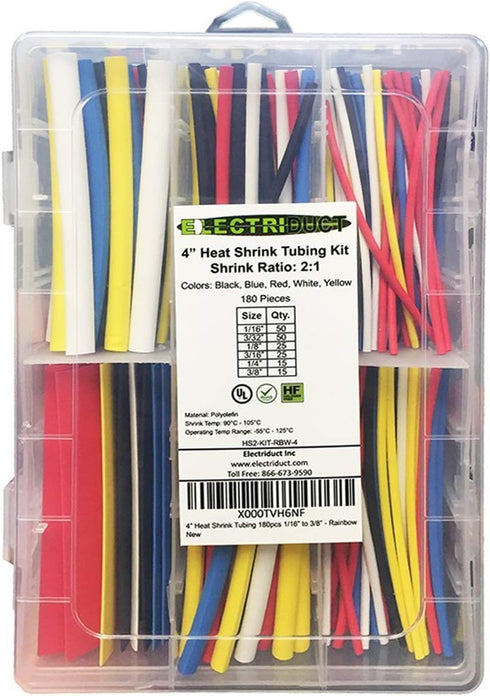Electriduct 180PCS Heat Shrink Tubing Kit 2:1 Ratio - Assorted Sizes Range: 1/16" to 3/8"