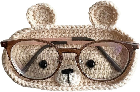 PMFACE Handcrafted Knitted Eyeglass Holder Stand, Crochet Eyeglasses Holder for Nightstand, Animal Eye Glass Holder