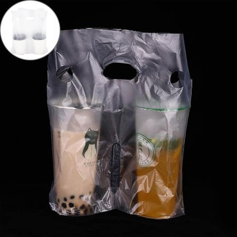Ntwoiee 100 Pack Packaging (11.8x11 inches) Clear Handle Drink Drinking Poly Plastic Bags,Drink Carriers for Delivery