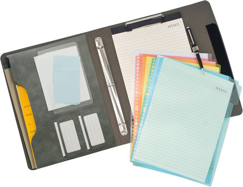 Binder Portfolio Organizer Case with Color File Folders, Gray, Standard
