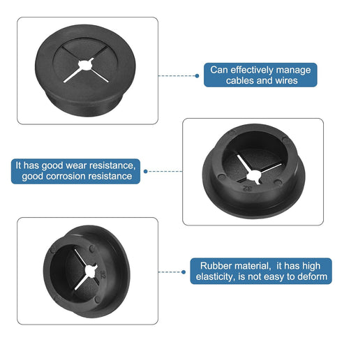 uxcell 6 Pcs Black Cable Cord Grommet, 1-1/4 Inch Flexible Rubber Wire Hole Cover for Desk Organizer