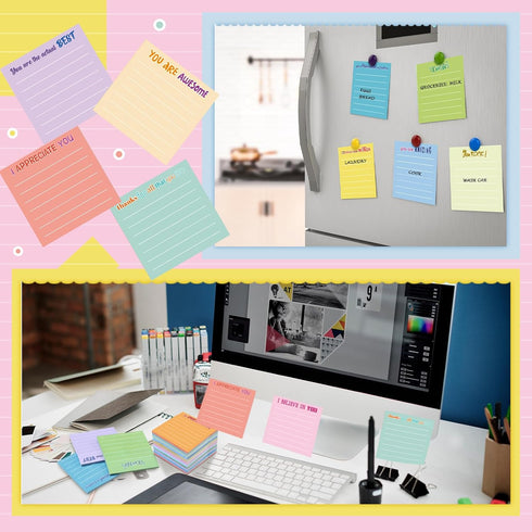 Yinder 24 Pcs Inspirational Sticky Notes with Lines, Cute Motivational Sticky Note Pad, 3 x 3'' (Light Color)